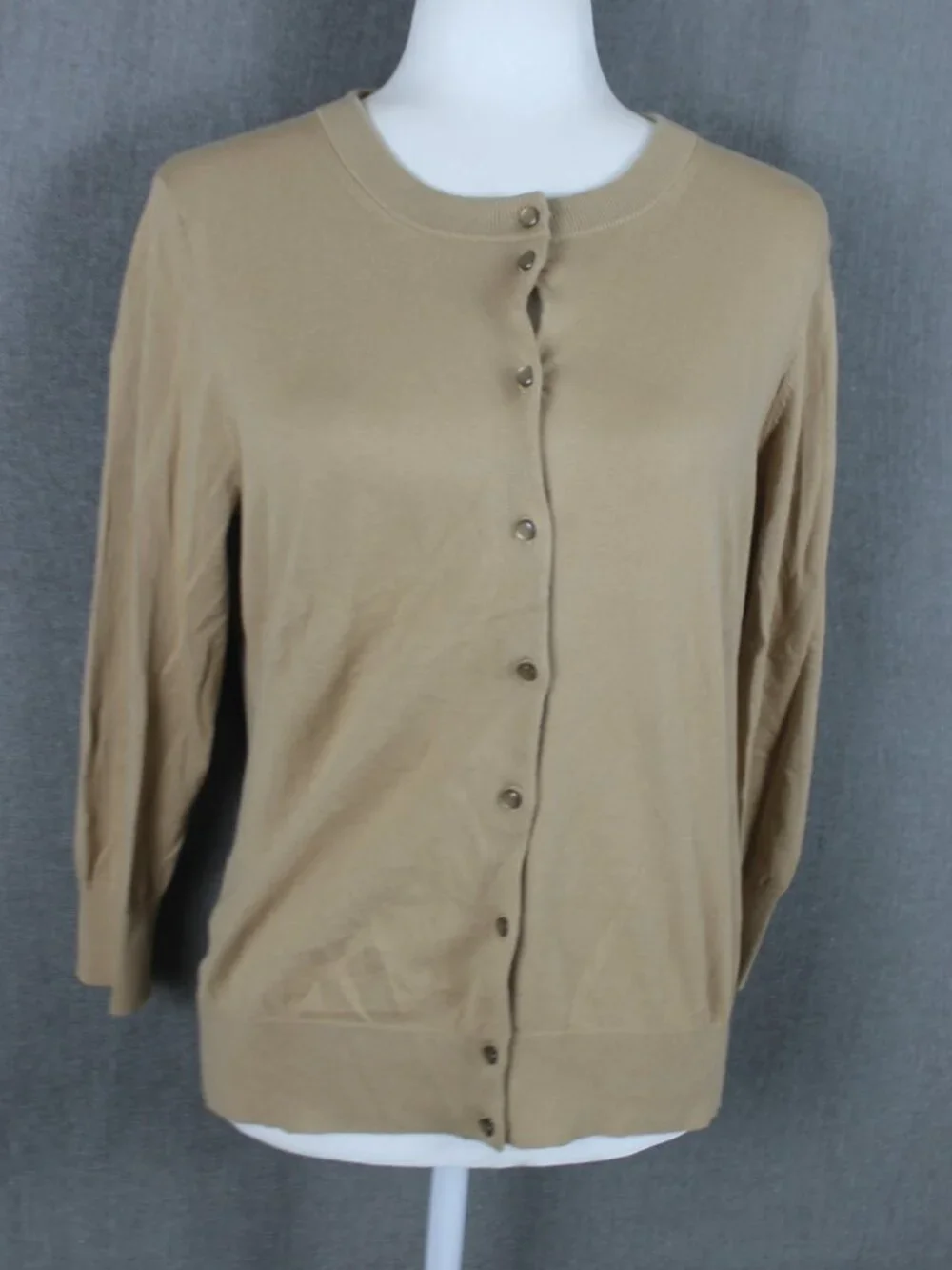 J. Crew The Clare Cardigan Women's Size L 3/4 Sleeve Cotton Sweater Tan NWT